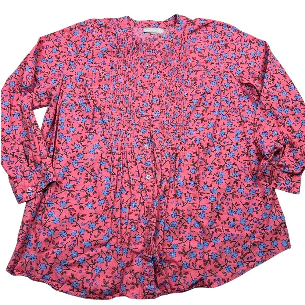 Woman Within Pintuck Blouse 18/20 Pink Floral Edwardian Romantic Cottagecore